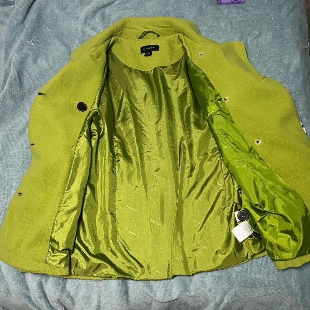 Lands End‎ ThermaCheck Fleece Pea Coat Women's Medium Lime Green Jacket - Picture 4 of 6